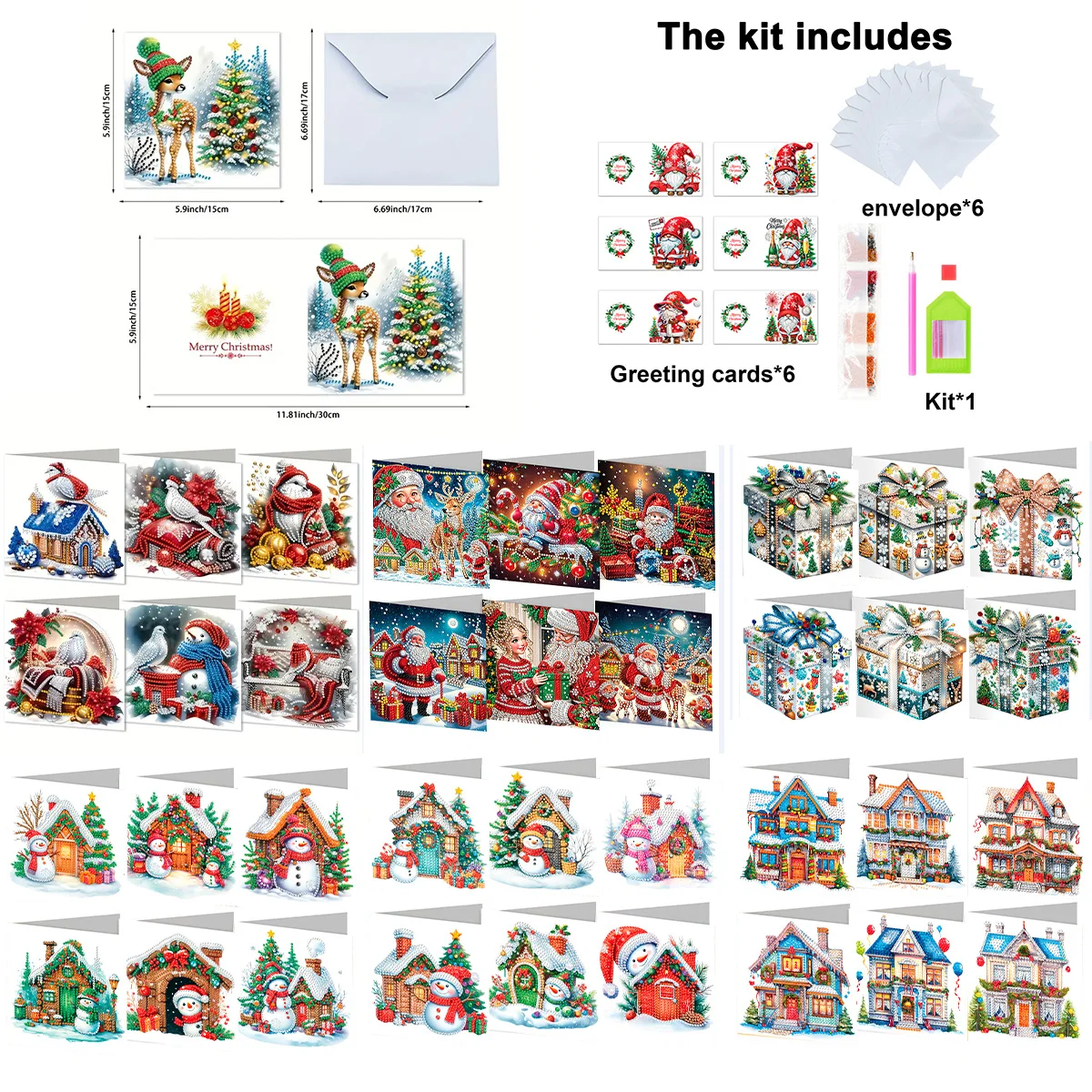 Diy Rhinestone Mosaic Kit, Home Christmas Party Postcards, Birthday Gifts, Diamond Painted Cross Stitch Stitched Greeting Cards