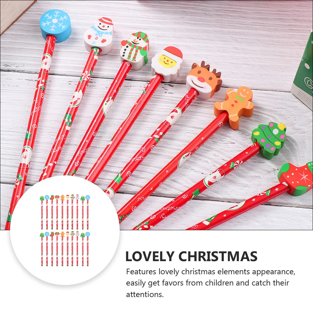 20 Pcs Christmas Pencil Pencils Student Stationery with Eraser Kit Wood Supplies Kids Child