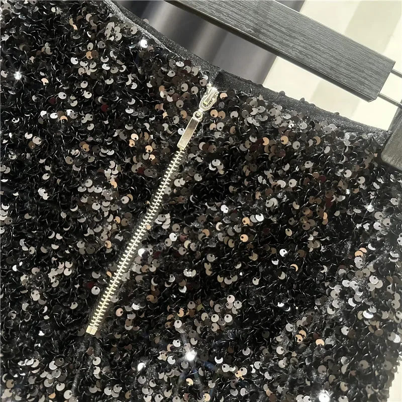 High Quality Sexy Sequins Shiny Zipper Shorts Women Nightclub Hot Pants for Women Black Silver