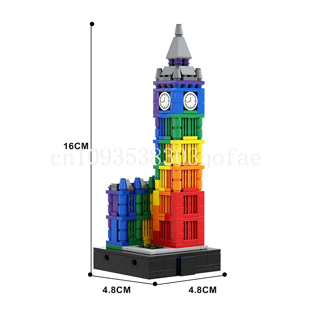 MOC- 133916   Blocos de construção coloridos big ben ii relógio modelo de construção pequeno grão vista rua blocos de construção conjunto presente