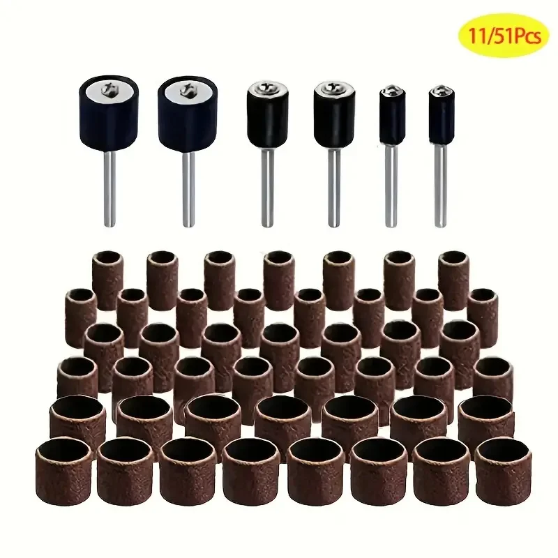 11/51Pcs Grinding Wheel Kit for Drills and Drills, Including Rubber Drum Spindles Drum Kit Belt Spindles