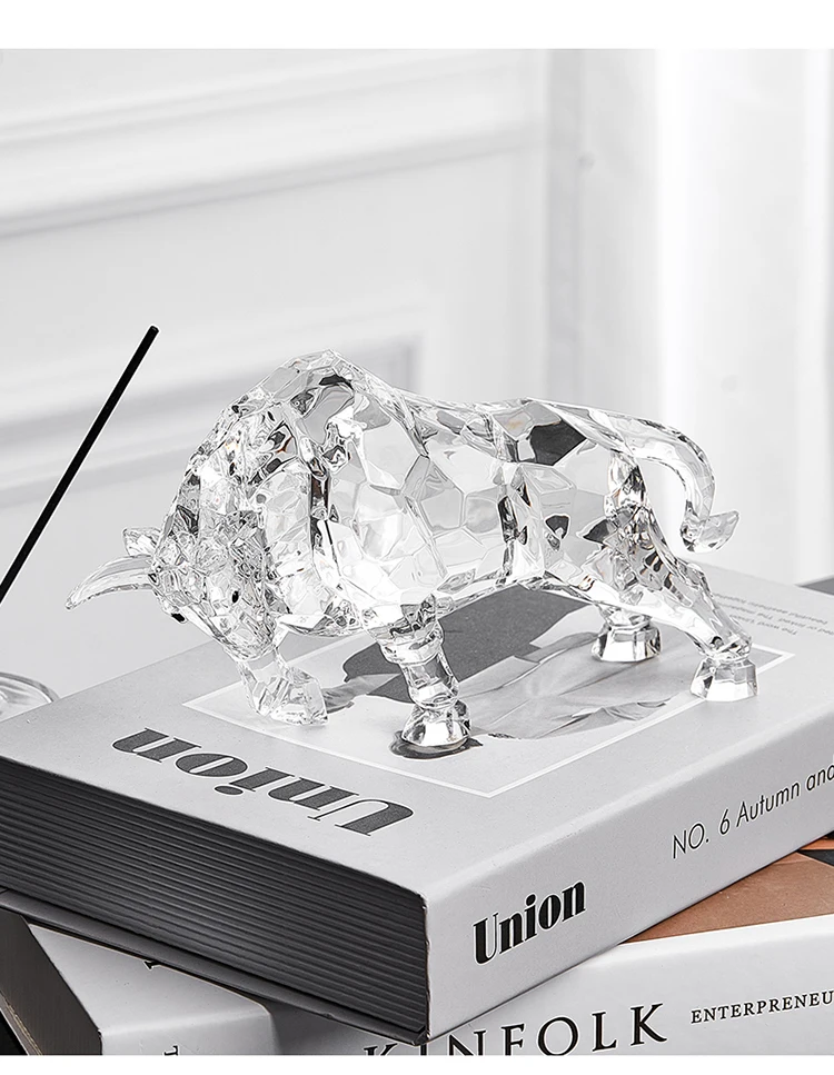 Raum Dekor Tier Ox Skulptur Ornamente Acryl Kristall Handwerk Statue Wohnzimmer Büro Desktop Dekoration Nordic Artwork Geschenk – Detail 6