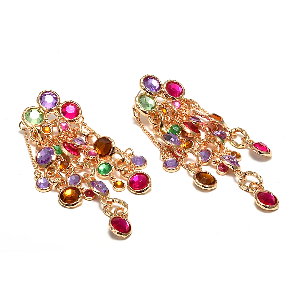Long Chains Earring Colorful Rhinestone Drop Earrings Elegant Women's Accessories Wholesale Bohemian Earrings Jewelry - Image 6