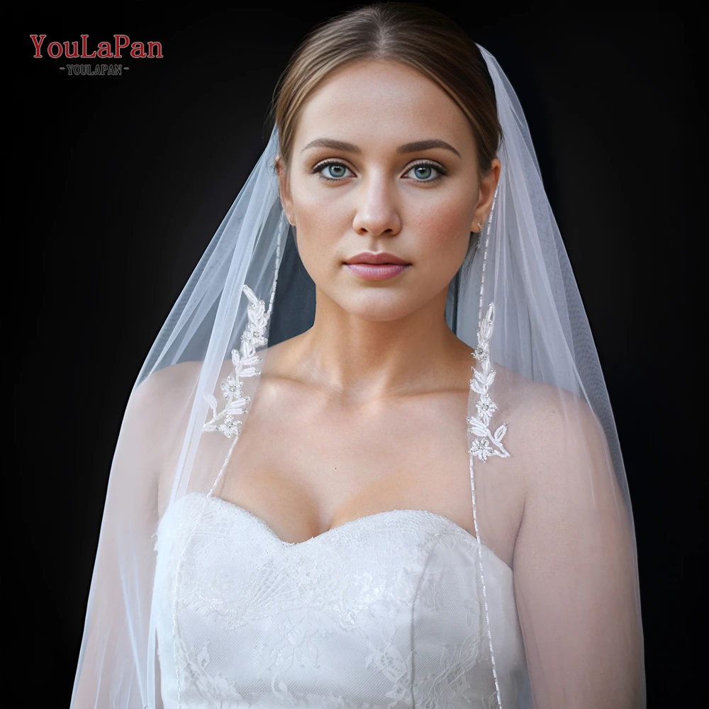 YouLaPan flower bride veil pearl Crystal Edge bride with hair comb veil for girlfriend Wedding hair decorations V242