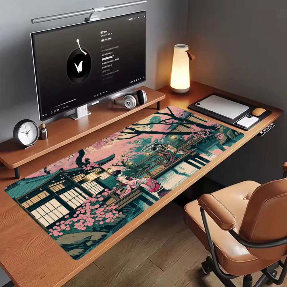 Anime Sakura Town Large Gaming Mouse Pad Non Slip Rubber Base Extended Desk Mat For Laptop Computer Home Office Gaming Sessions