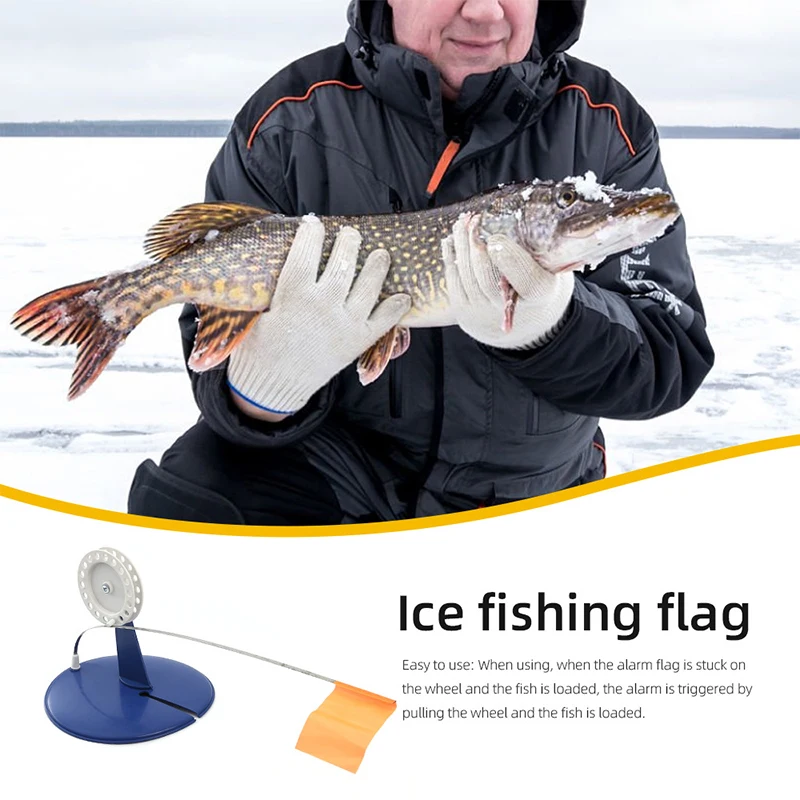 عمود صيد الجليد الشتوي ثقيل الاستخدام مع العلم؛ أدوات صيد الأسماك على الجليد المحمولة 1 مجموعة