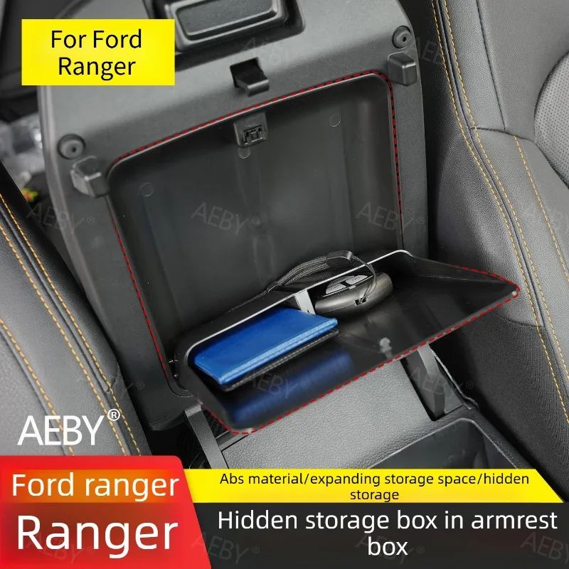 

For Ford Ranger 2022-2026 Armrest storage box hidden tray anti-slip,hidden compartment,Armrest auxiliary storage box,Interior