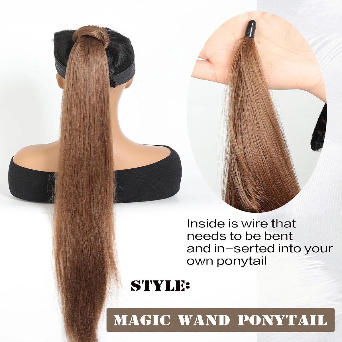 36 inch Extra Long Straight Synthetic Flexible Wrap Around PonyTail Extensions, Black Brown Blonde Red ponytail Hairpieces