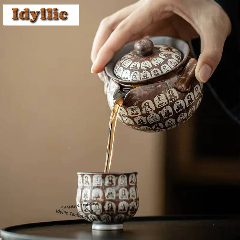 HOYIHM 190ml Retro Old Rock Mud Gaiwan Zen Coarse Pottery Hand Grab Tea Tureen Household Maker Cover Bowl Tableware Supplies Cha