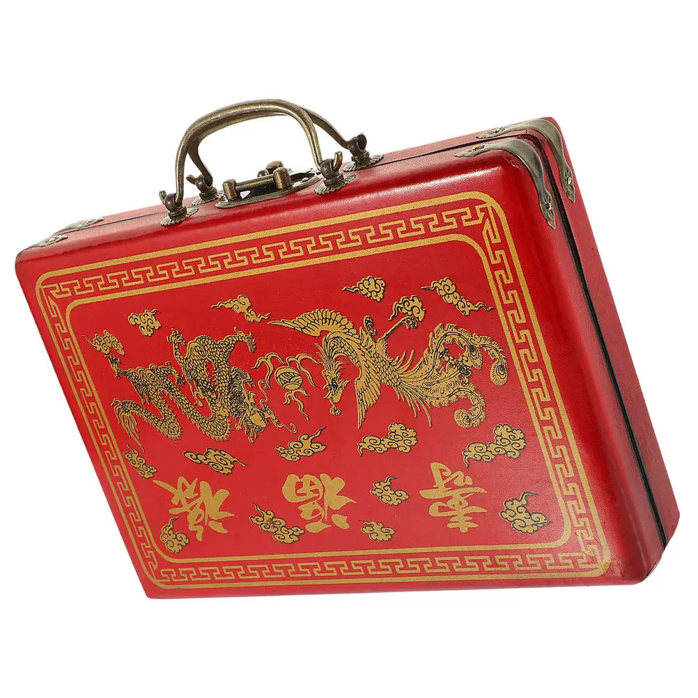 

Mahjong Storage Box Wooden PU Material Sturdy Portable Mahjong Case for Household Sundries Organizer Carrying Box