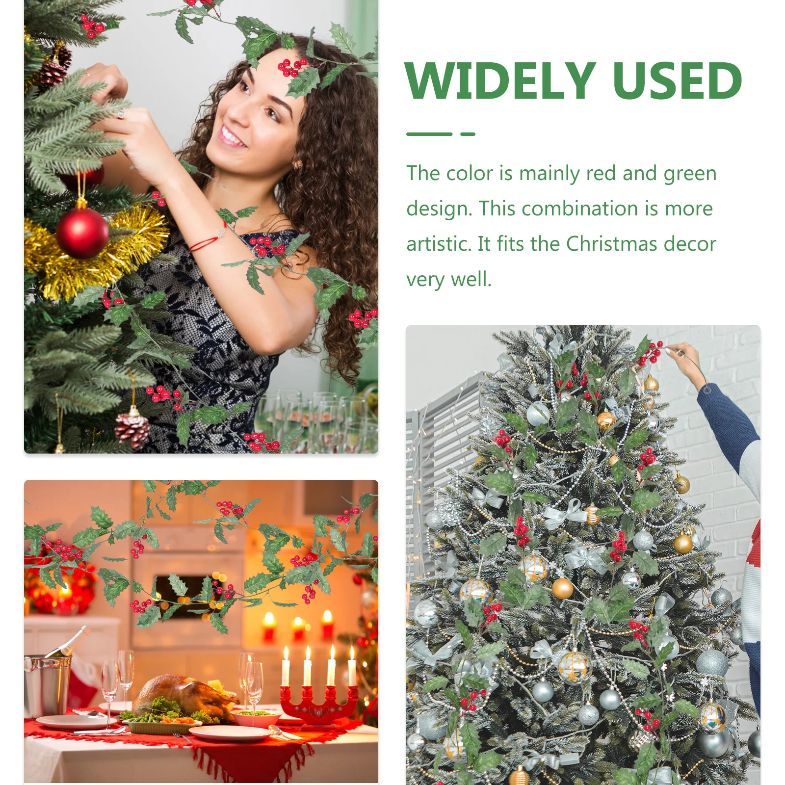 

Christmas Rattan Red Green Artificial Leaf Flower Vine Decorative Rattan Flexible for Winter Holiday Decoration