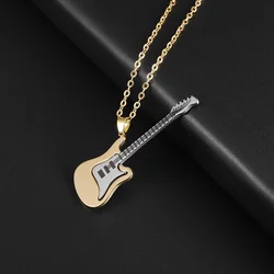 Men and Women Fashion Jewelry Stainless Steel Rock Electric Guitar Bass Pendant Necklace for Music Lovers Jewelry Gifts