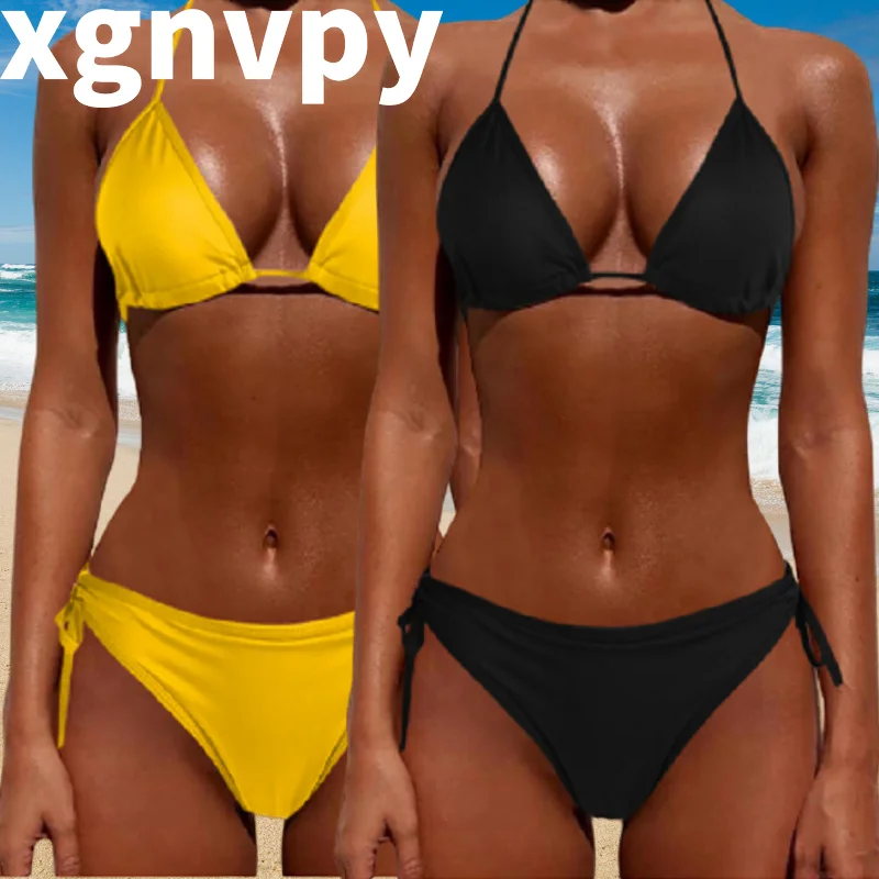 xgnvpy Elegant Feminine Sexy Bikini: Two split designs with lace-up details, sexy swimwear for beach and pool happiness