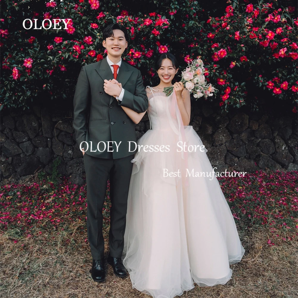 OLOEY Light Pink Korea Wedding Dress Outdoor Photoshoot Sweetheart Sleeveless Party Dress Silky Organza Custom Made