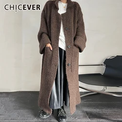 CHICEVER Vintage Fashion Sweater For Women Lapel Long Sleeve Loose Spliced Pocket High Design Cardigan Knit Coats Female Winter