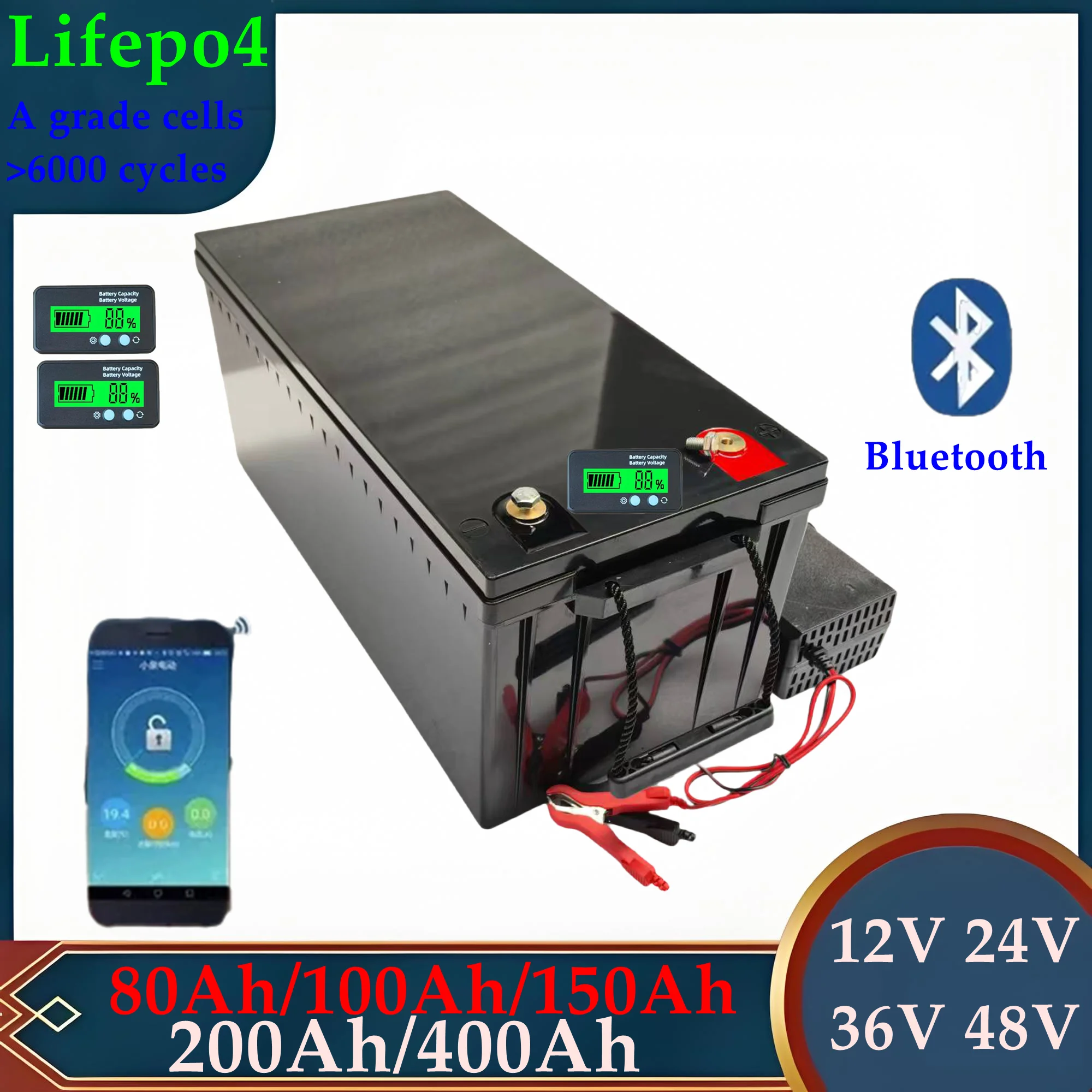 LT-Waterproof 12V 24V 36V 48V 80Ah 100Ah 150Ah 200Ah 400Ah Lifepo4 battery BMS inside for trolling motor boat RV +Charger