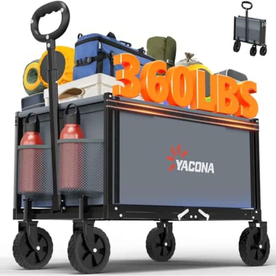 

Складная тележка-вагон 3-в-1 с внедорожными колесами для покупок, кемпинга, пляжа, сада, спорта — легкая, грузоподъемность 360 фунтов, складная конструкция