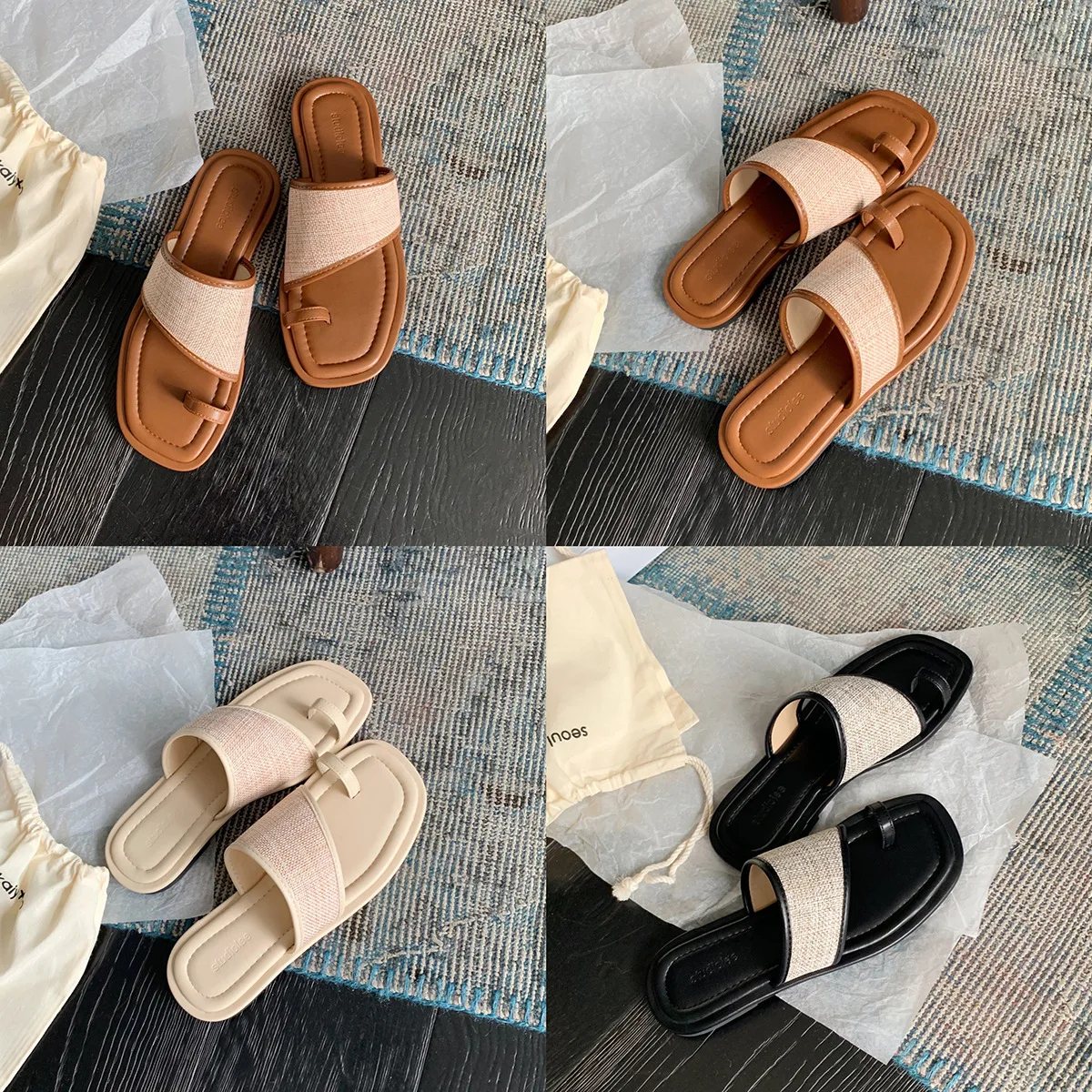 Spring Summer Slippers Soft Flax Simple Cute Warm Home Men Women House Floor Indoor Slides Fur Cross Fat Dudu Shoes Room Flat