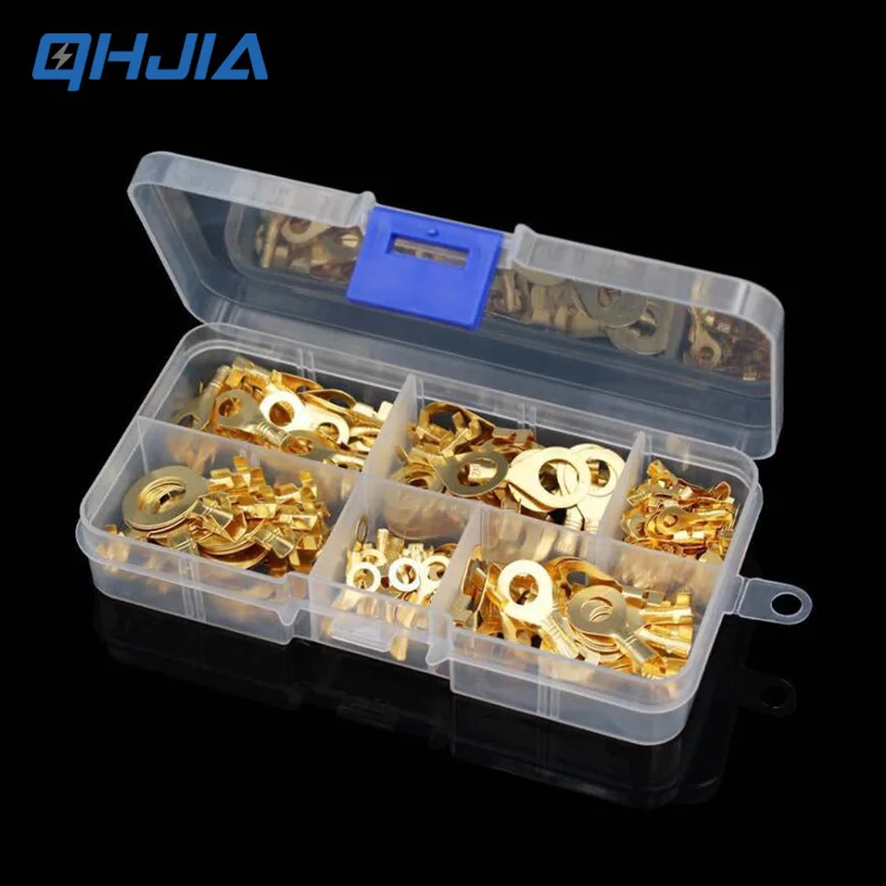 150pcs Boxed Terminal Block Wire Connector M3/M4/M5/M6/M8/M10 O-type Ground Lugs Terminal Cold-Pressed Copper Tab Wiring Nose