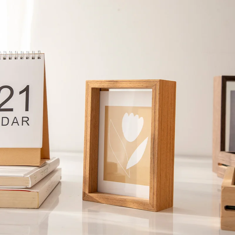 Modern Minimalist Transparent Real Wood Photo Frame Flower Pressing Double-Sided Glass Tabletop 6 Inch 8 Inch Picture Frame