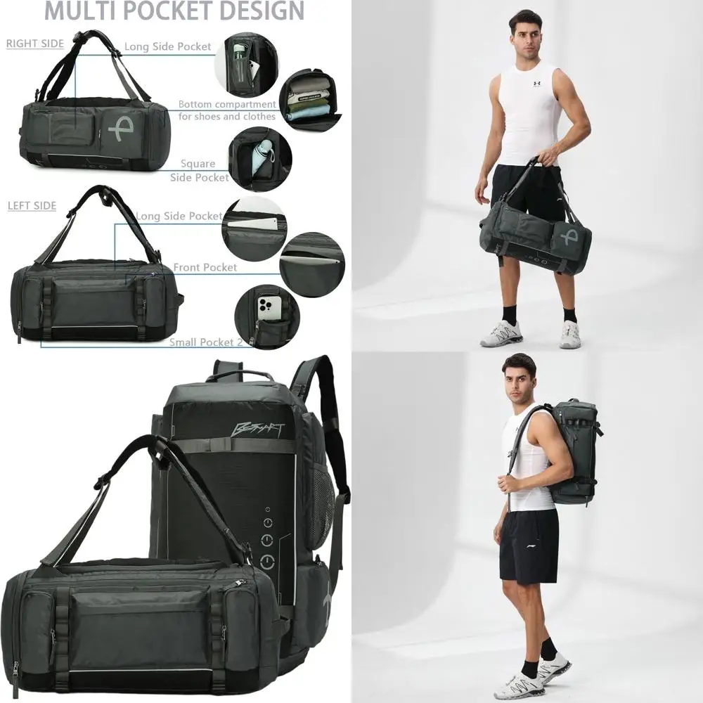 

40L Waterproof Convertible Gym & Travel Backpack with Shoe Compartment - Large Capacity for Men, Ideal for Workout, Hiking, Camp