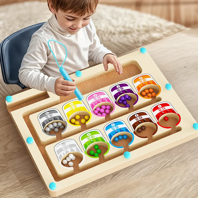 Jouet Montessori pour Enfants, Stylo Magnétique, Tri, Comptage, Balle Mobile, Plateau de Jeu, Entraînement Motricité Fine, Sensoriel