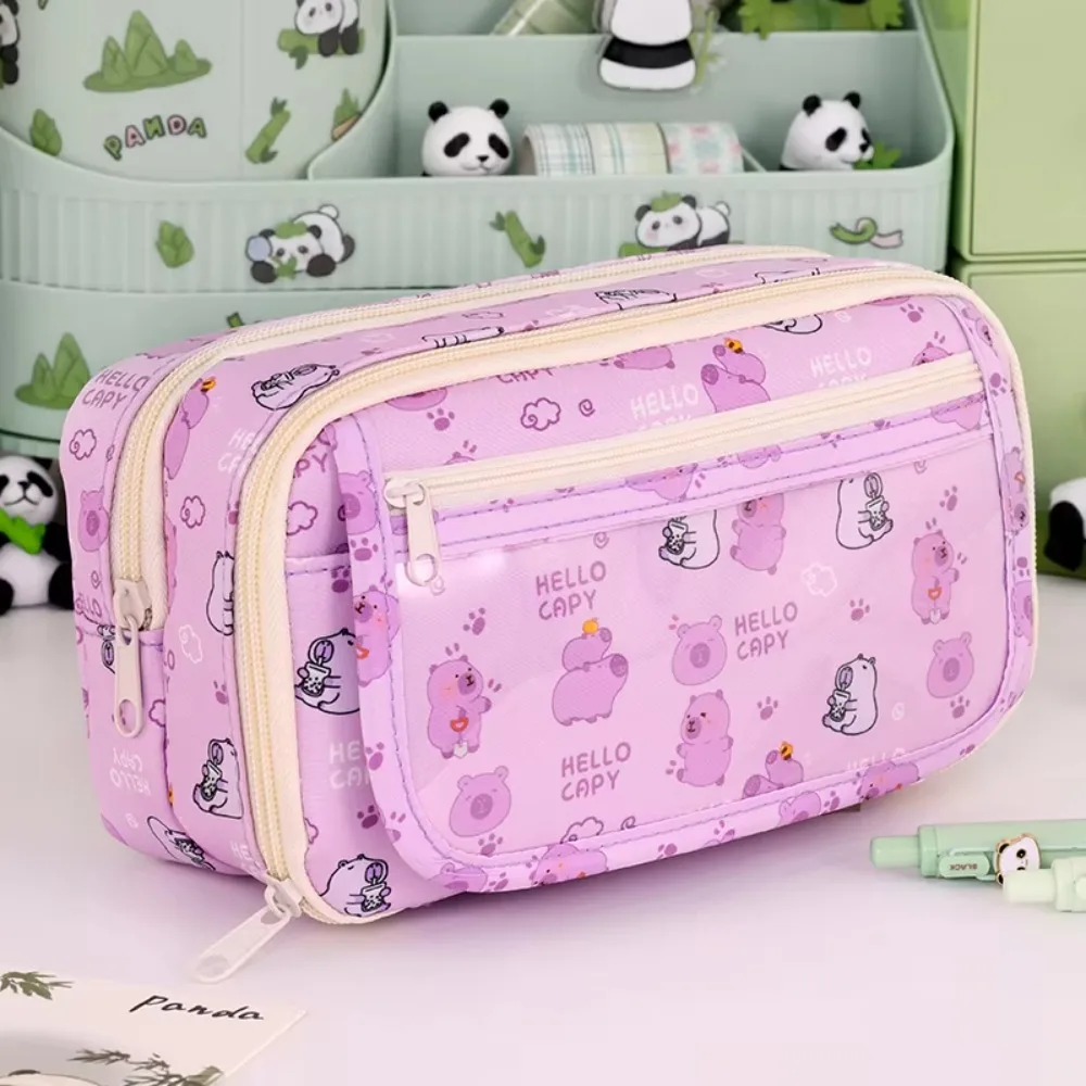 Cute 9-Layer Capibara Pencil Bag Panda Creative Cartoon Pen Pouch Korean Style Dirt-proof Zipper Pencil Pouch School Office