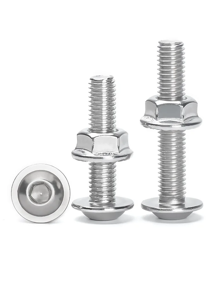 ชุดน็อตหกเหลี่ยมหัวกลมพร้อมแหวนรองและแหวนล็อค  ขนาด M2.5 - M10  ทำจากสแตนเลส 304 เกรด A2