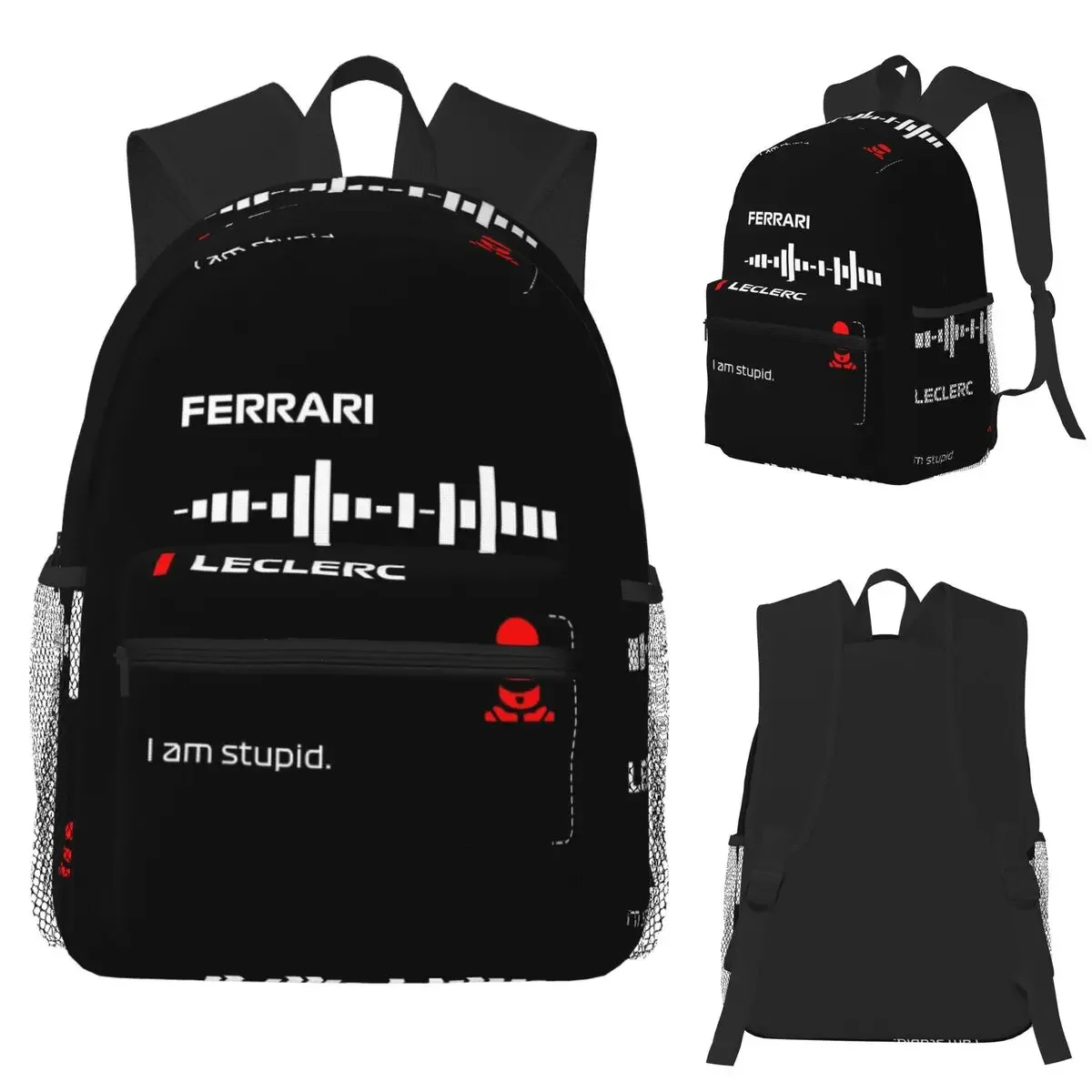 Charles Leclerc I Am Stupid Team Radio Message Dark Francesco Student Backpack School Bag Hiking Daypack Bookbag Shoulder Bags