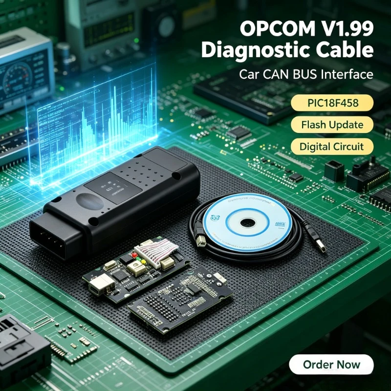 Mobile Auto Service Diagnostic Harness, V1.99 V5 OPCOM Adapter, CAN BUS Flashable Firmware PIC18F458 Designed for Opel Cars