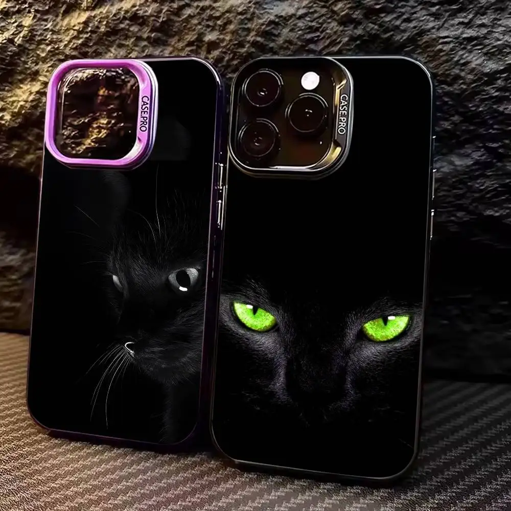 Black Cat Staring Eye Phone Case For iPhone 17,16,15,14,13,12,11 Plus,Pro Max,Colored Silver Phone Case