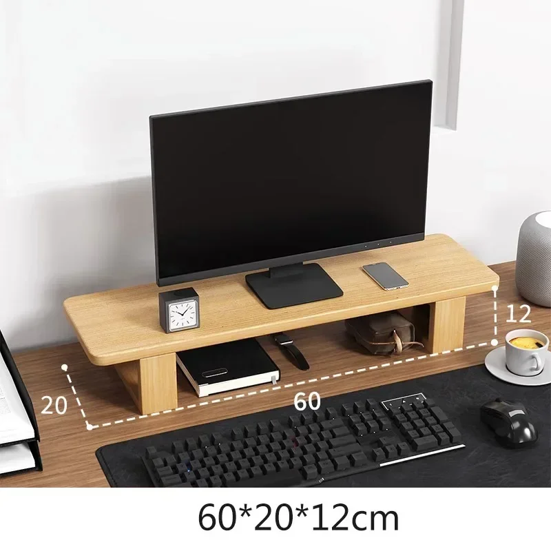 Nordic Simple Walnut Color Computer Monitor Raised Shelf Screen Support Stand Office Laptop Cooling Storage Holders Solid Wood