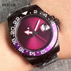 BLIGER 200M Waterproof NH35A Movement Automatic Diver Watch Men Purple Dial PVD Case Jubilee Bracelet