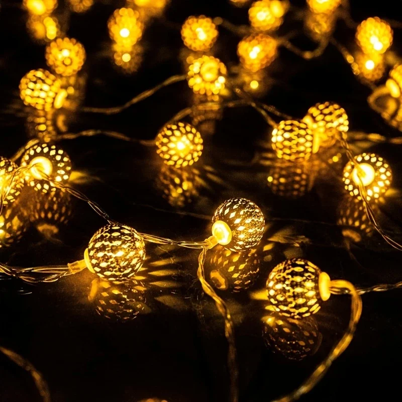 1pc LED Moroccan Ball String Lights Fairy Atmosphere Light Battery Powered For Home Bedroom Living Room Party Wedding Decor