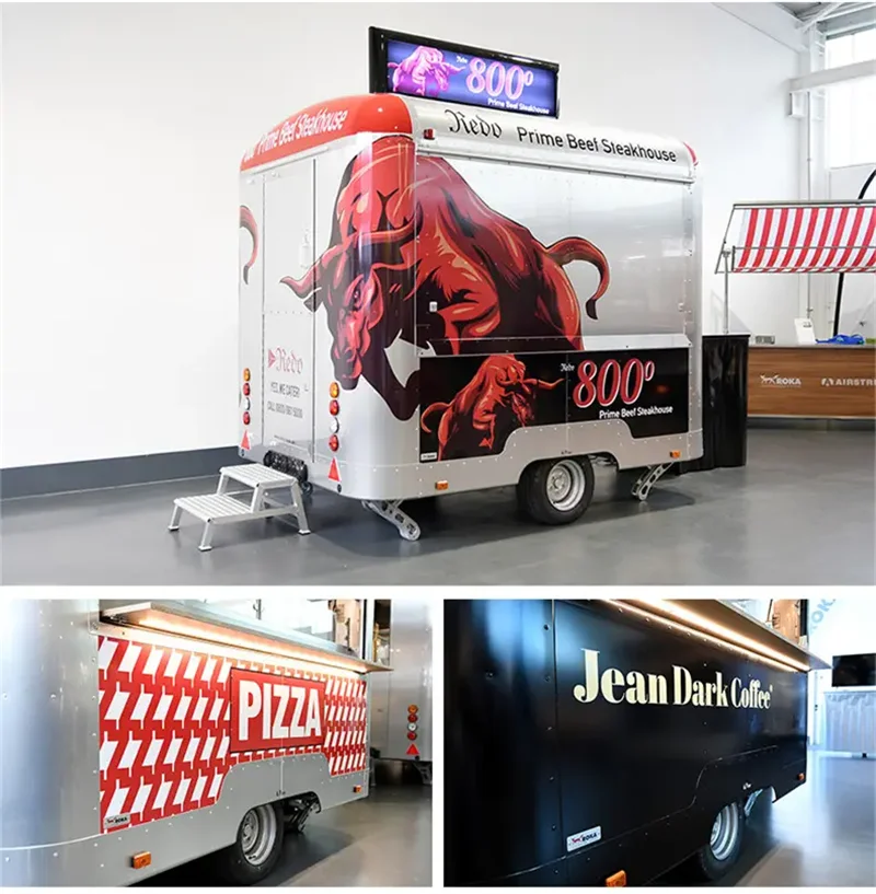 3M Black Color Fast Food Trailer Coffee Mobile Catering Food Vending Cart Trailer Scooter Pizza Ice Cream Truck Refrigerator