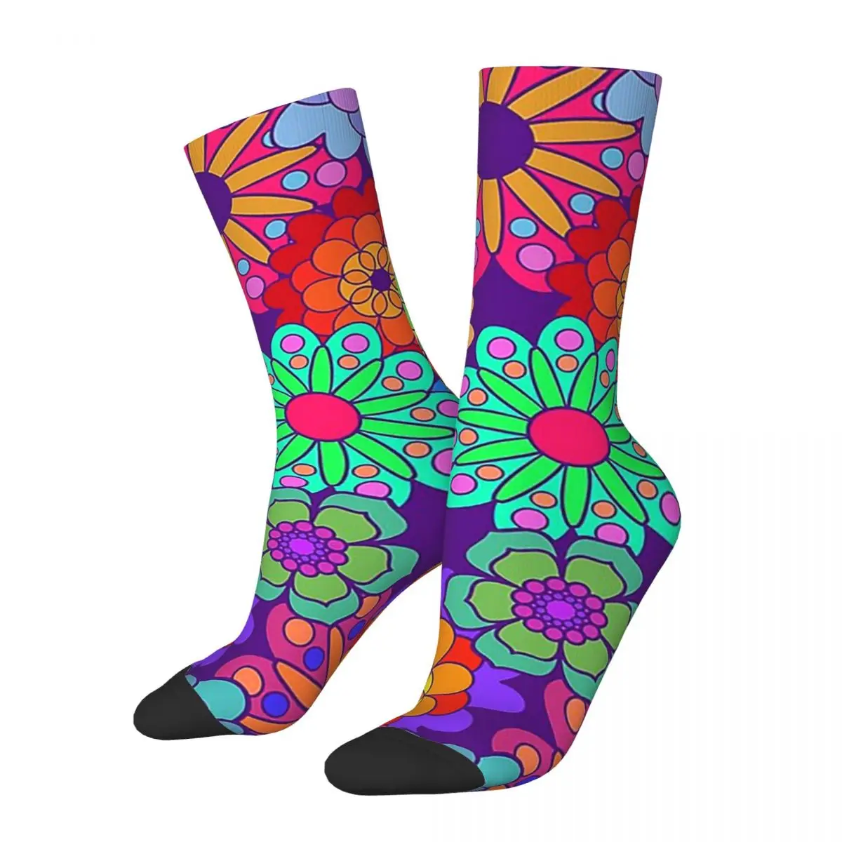 Flower Power Retro Style Hippy Flowers Socks Harajuku Sweat Absorbing Stockings All Season Long Socks for Unisex Christmas Gifts