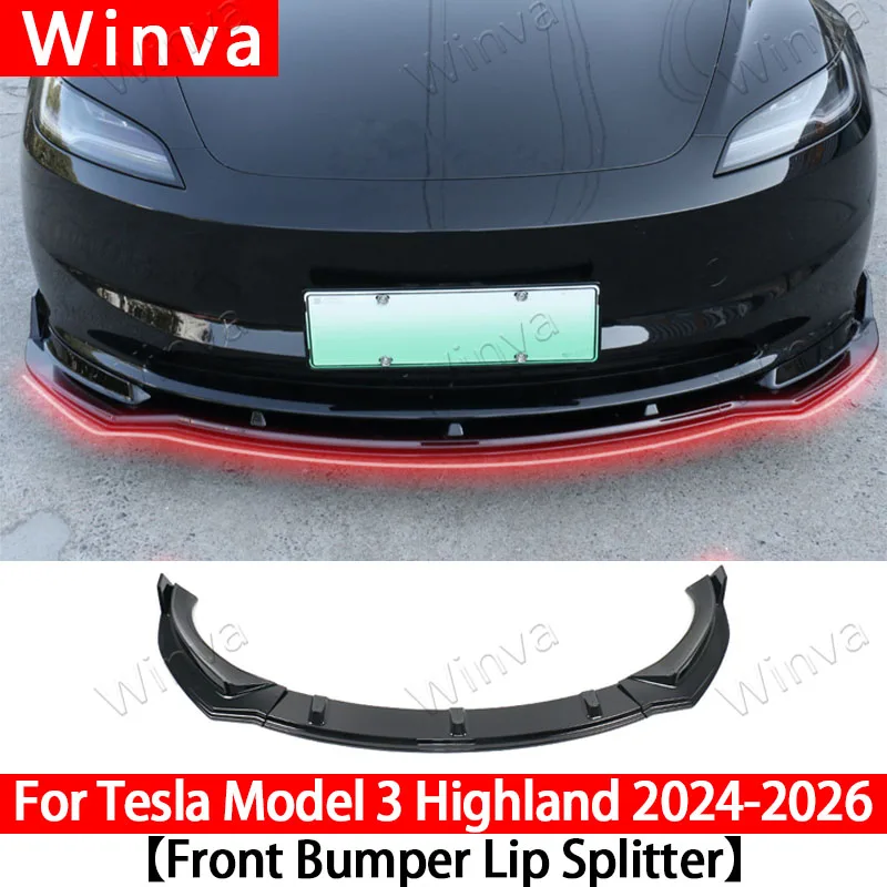 Front Bumper Lip Splitter Kit for Tesla Model 3 Highland 2024-2027 Chin Diffuser&Spoiler Deflector-Tuning Body Kit Accessories
