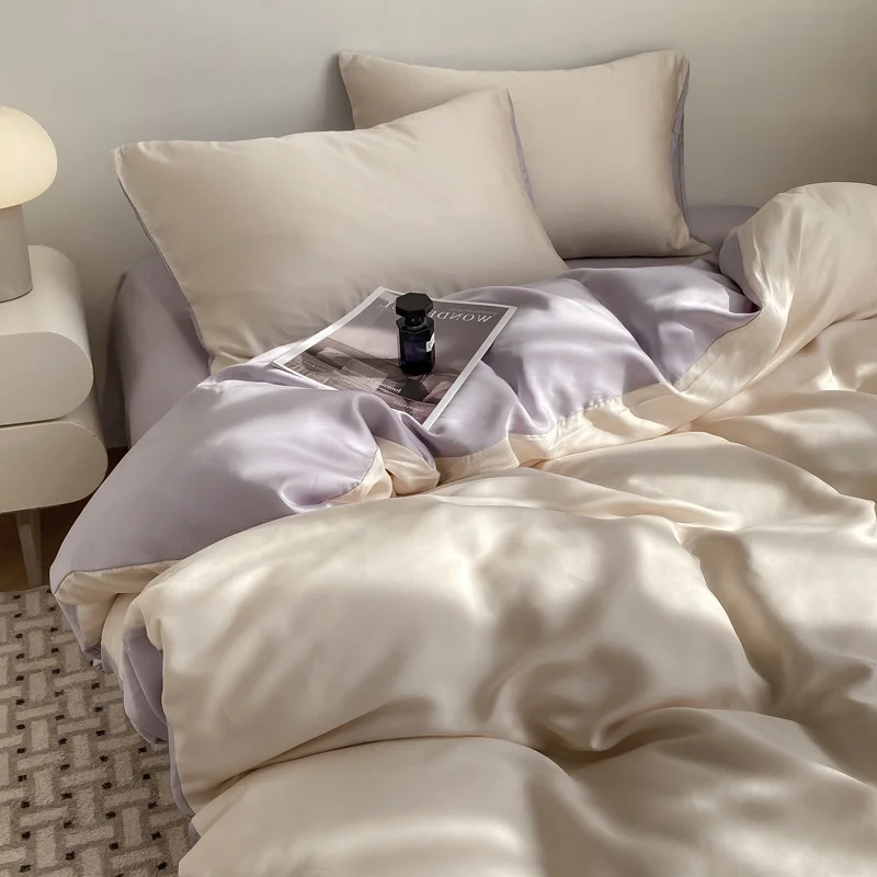 Ice Silk Cooling Bed Sheet Set 4Pcs, Cold Touch Ultra Soft Fitted Flat Pillowcase, Breathable Queen King