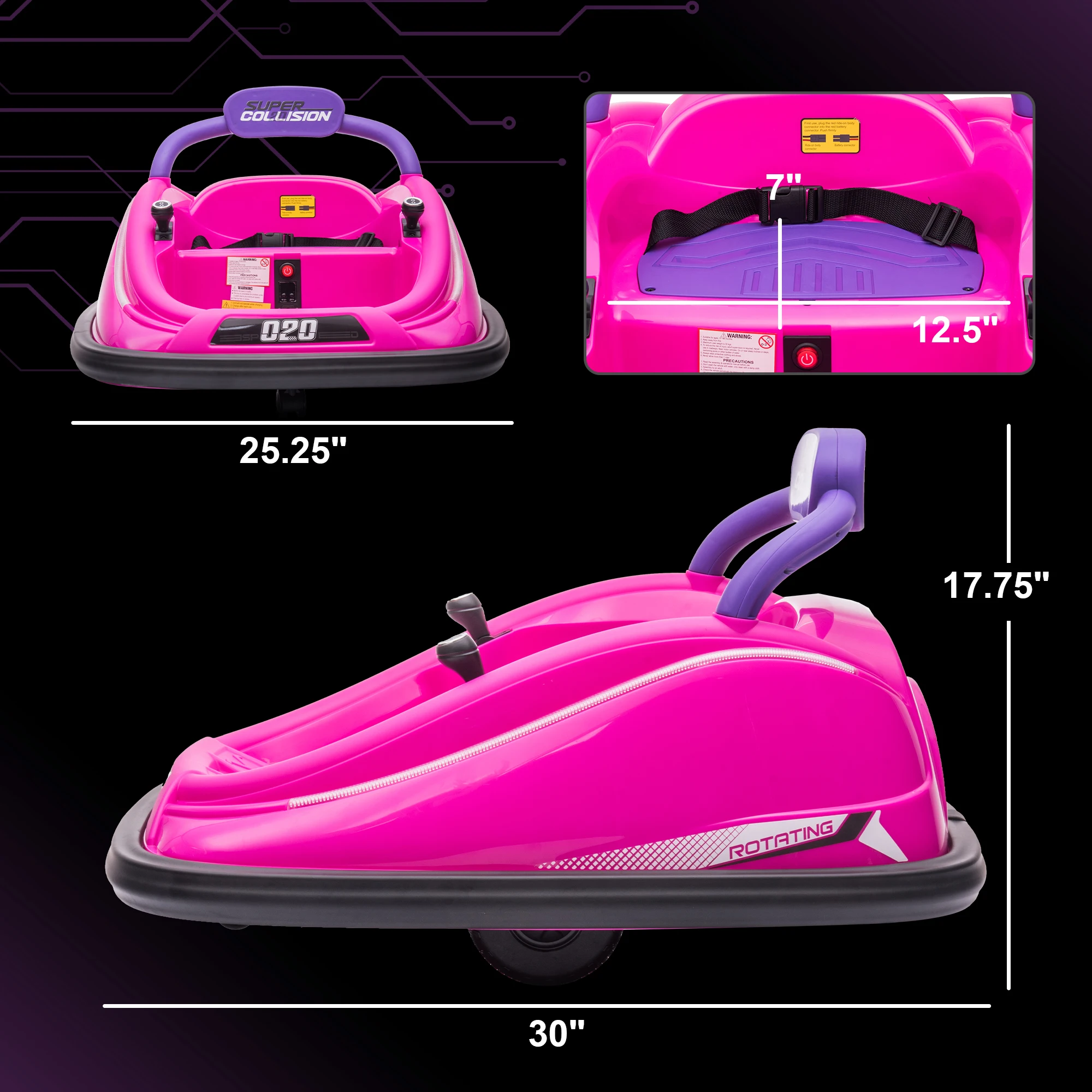 Voiture pare-chocs 12V pour enfants, jouet avec télécommande Parent, noir