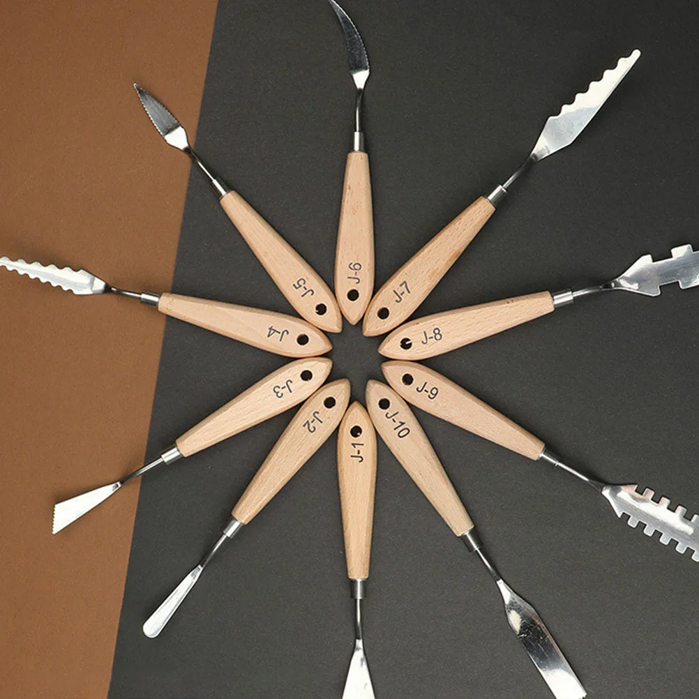 

10Pcs Oil Painting Spatula Set Stainless Steel Wood Handle Color Mixing Knives for Pigment Spreading Texturing Acrylic Oil Paint