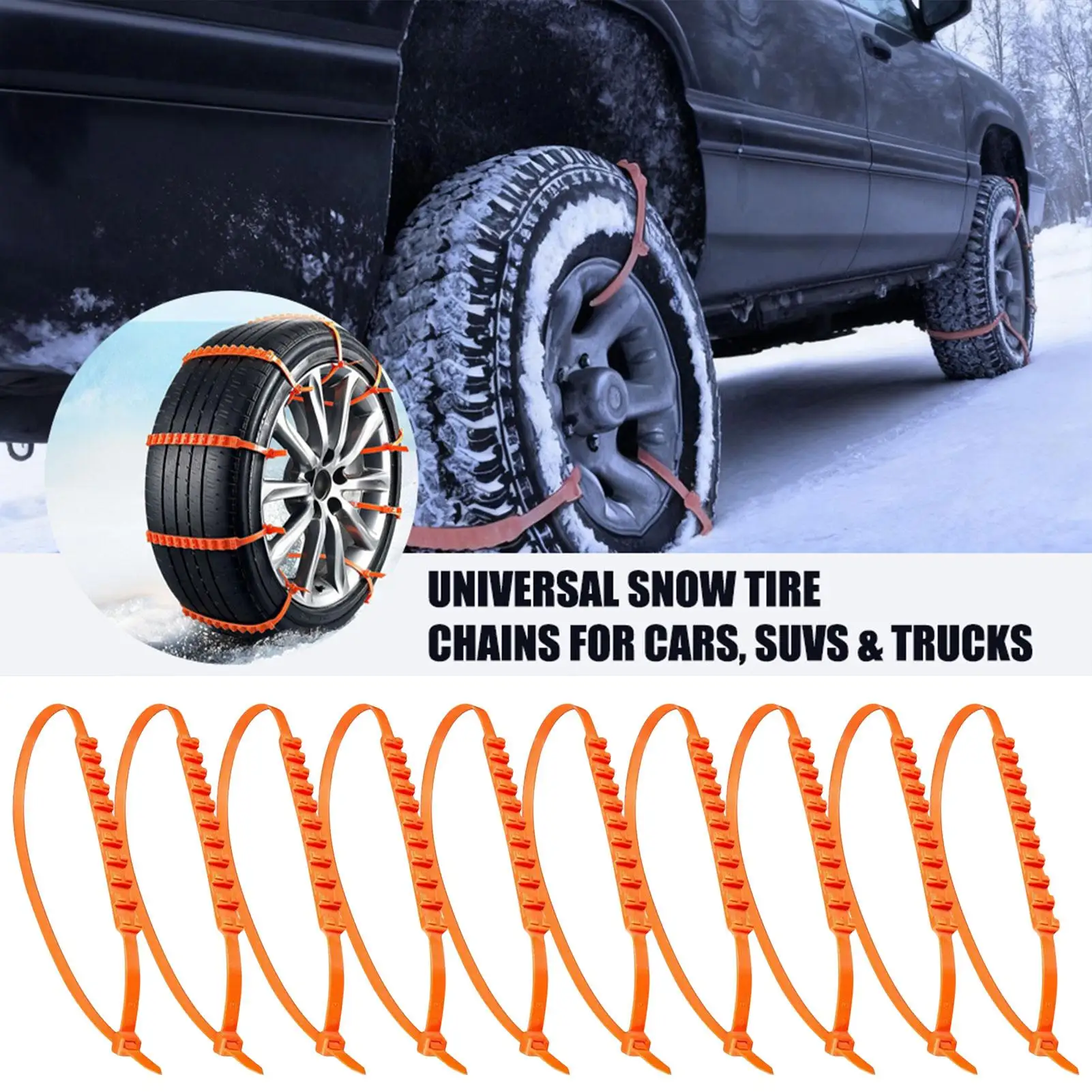 Winter Snow Chains For Cars 10pcs Outdoor Tire Chains For Motorcycles Trucks Emergency Anti-Skid Tyre Chains Auto Accessories