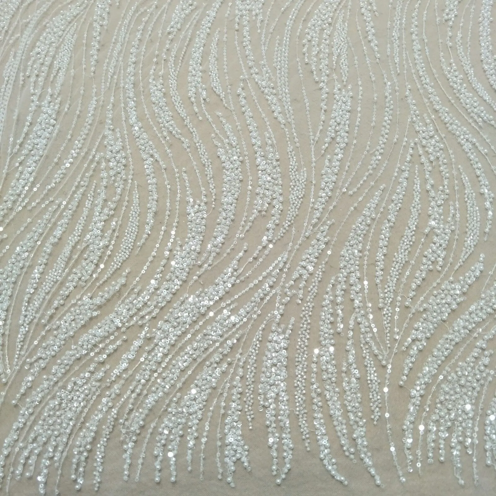 Ivory Beads Lace Fabric with Sequins, Wedding Dress, Bridal Dress, Newest, High Quality, Sale by Yard, 2024