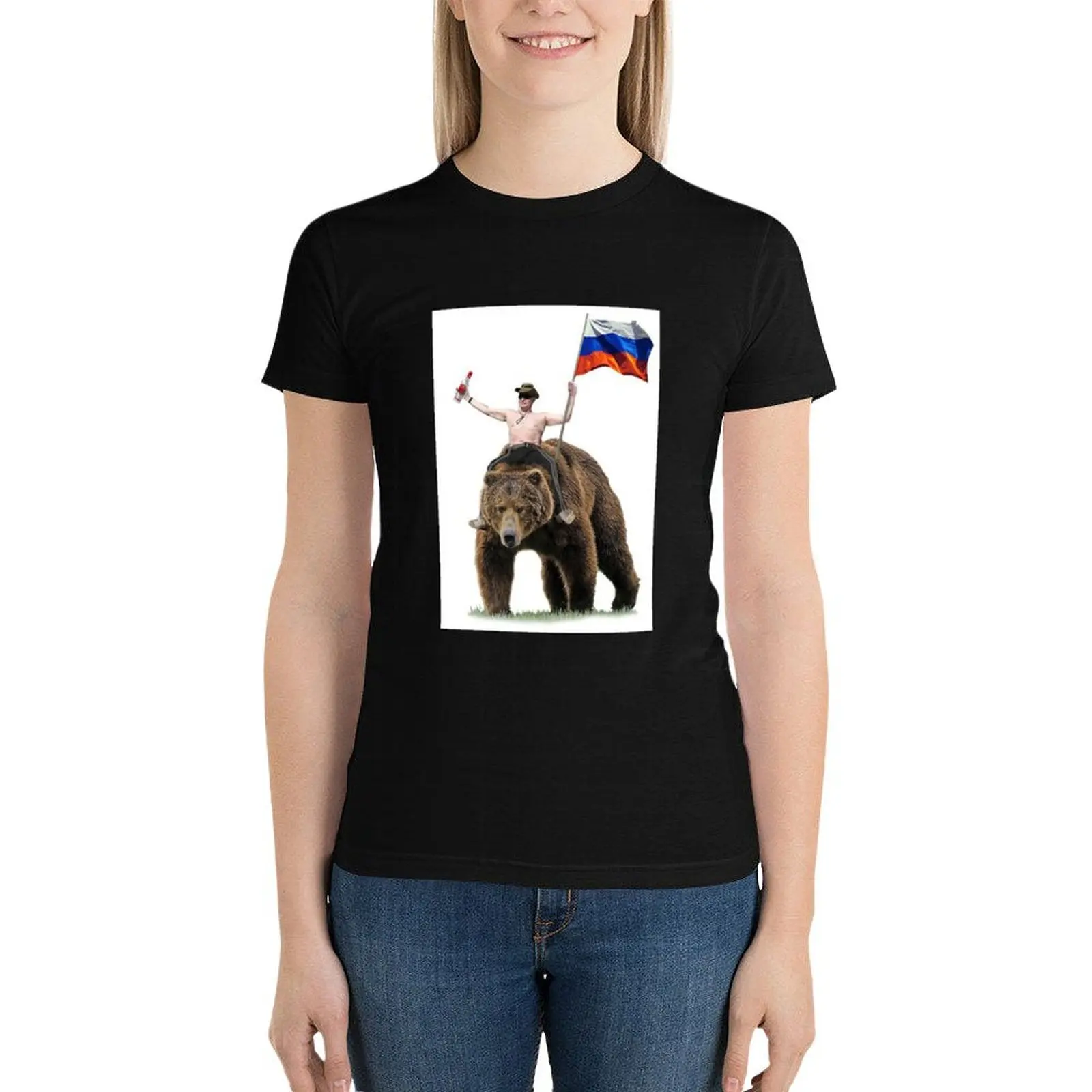 Wladimir Poutine Bär T-Shirt T-Shirts ästhetische Kleidung Vintage Kleidung T-Shirt Kleid für Frauen lang