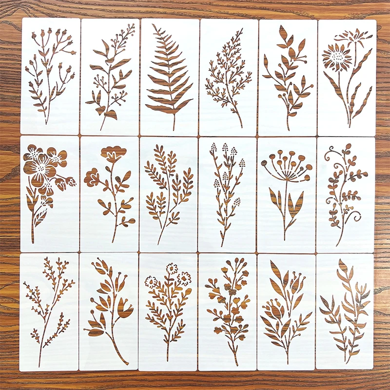 18 Pcs Flower Leaf Stencils, Reusable Painting Templates