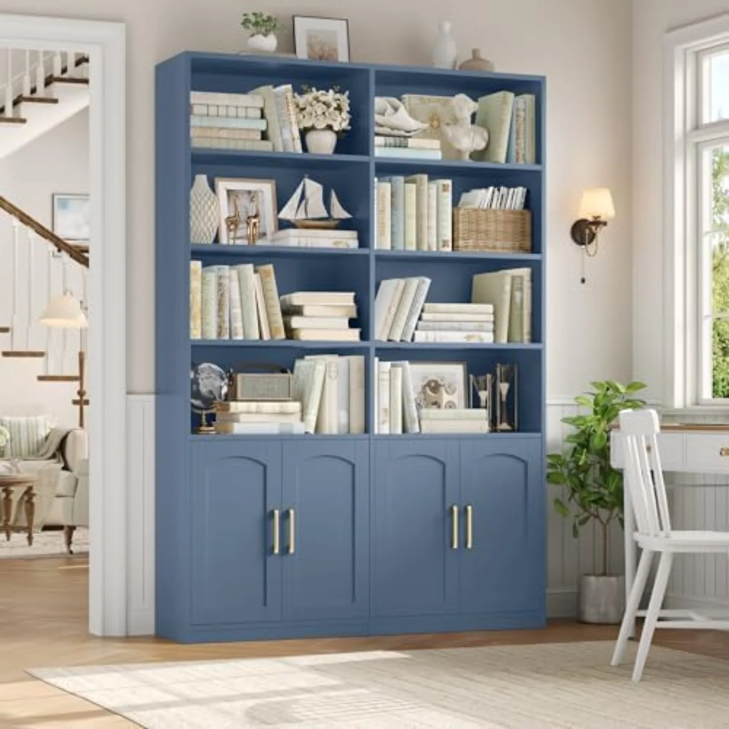 Bookshelf and Bookcase with Doors, Double Wide Large Bookshelves | Industrial Open Display Shelves 6 Tier, 73'' Tall