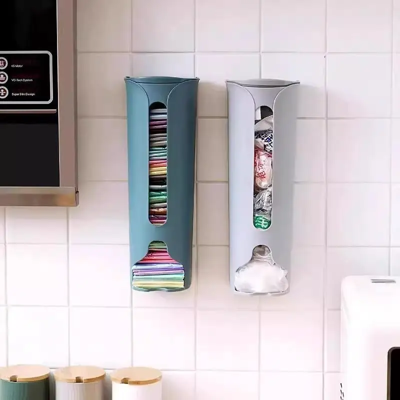 Pull Out Grocery Bag Organizer Wall Mounted Plastic Bag Storage Dispenser for Small Kitchen Spaces Pantry Easy Access