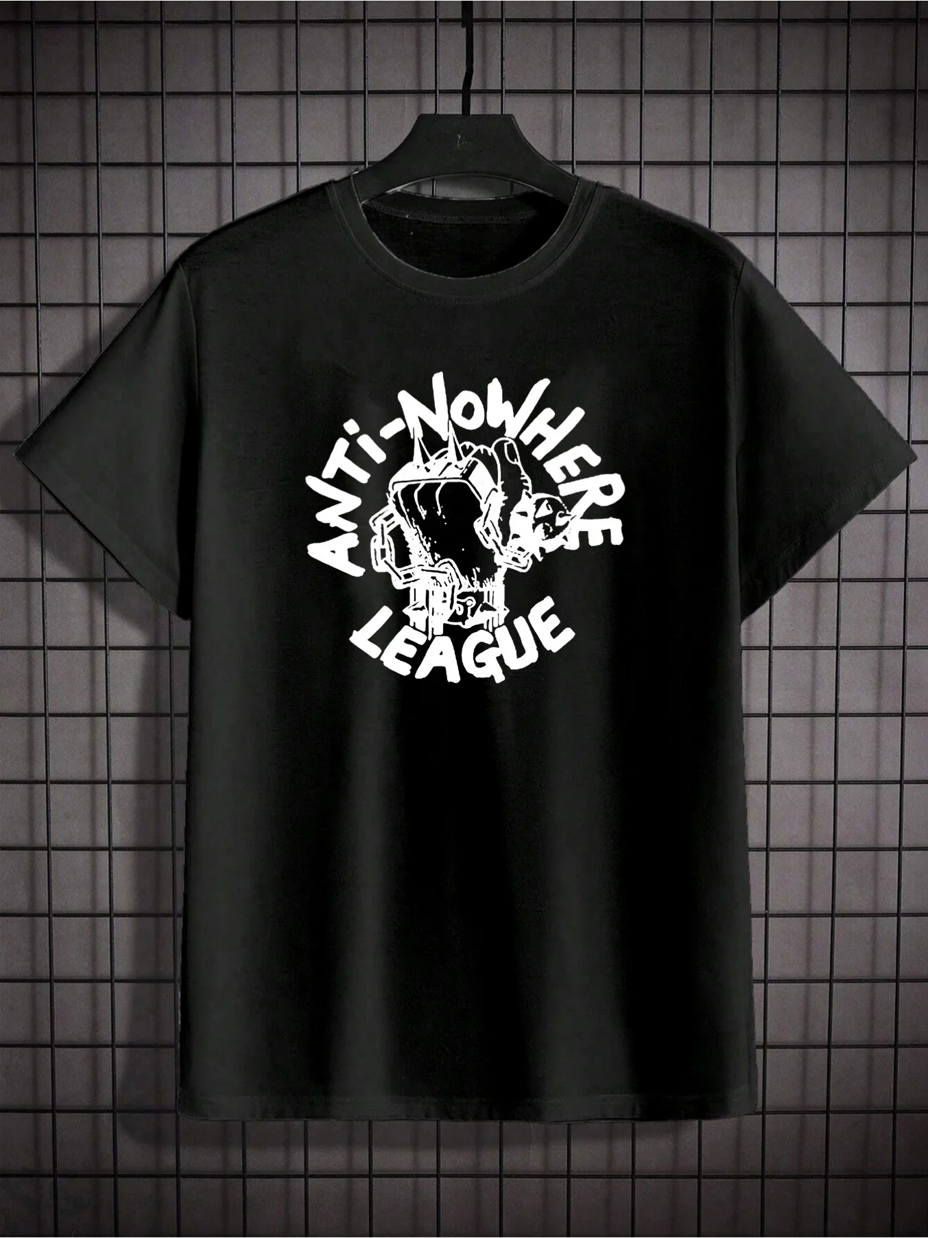 

Men's Casual Punk Style "Anti Nowhere League" Graphic T-Shirt - White Polyester, Cow Print Design, Short Sleeve