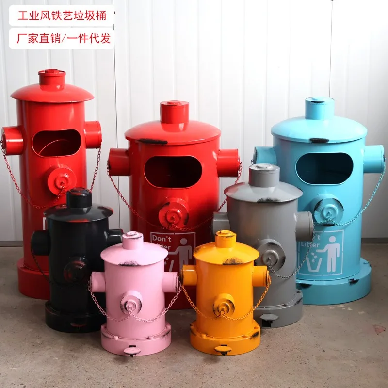 Wrought iron industrial style retro American fire hydrant pedal trash can semi-round gas oil drum decorative ornament factory di