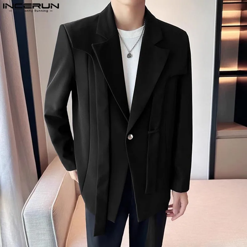 INCERUN Tops 2025 Korean Style Fashion Men Piece Design Suit Coat Casual Streetwear Male Solid Simple Long Sleeved Blazers S-5XL