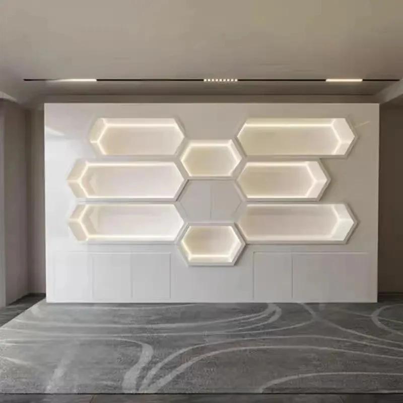 custom.Luxury Minimalist Gold & White Rectangular Jewelry Showcase Cabinet with Sleek LED Lighting Design Shopping Malls